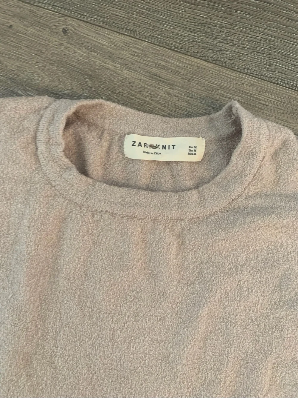 Zara Beige Boucle Knit Long Sleeve Crewneck Pullover Pocket Sweater Size Medium